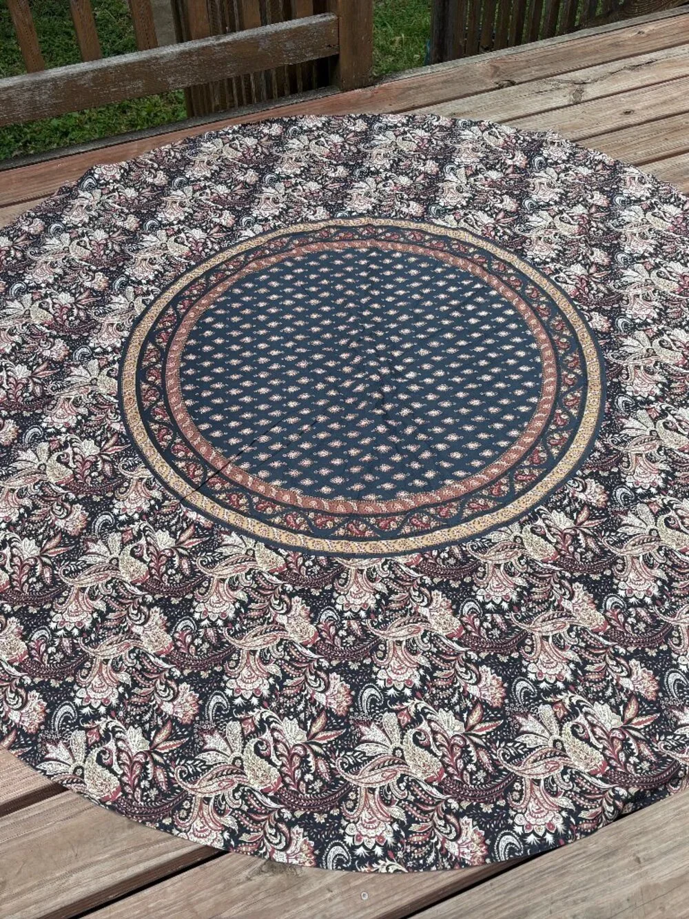 Williams Sonoma 70-inch round cotton paisley tablecloth autumn fall cottage